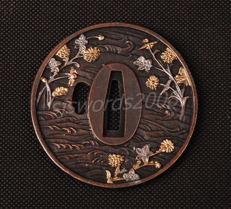 Japanese Sword Tsuba Alloy Spot Guard Plum Blossom Carved Sj011
