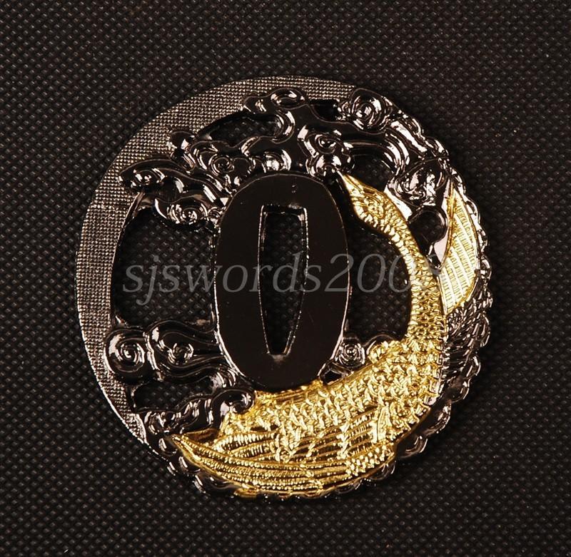 Gold Fish Arved Tsuba For Japanese Samurai Sword Katana Alloy Plate Hj76