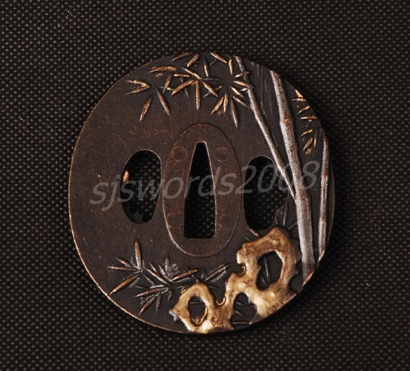 Round Tsuba For Samurai Sword Japanese Katana Alloy Guard Carved Bamboo Sj019