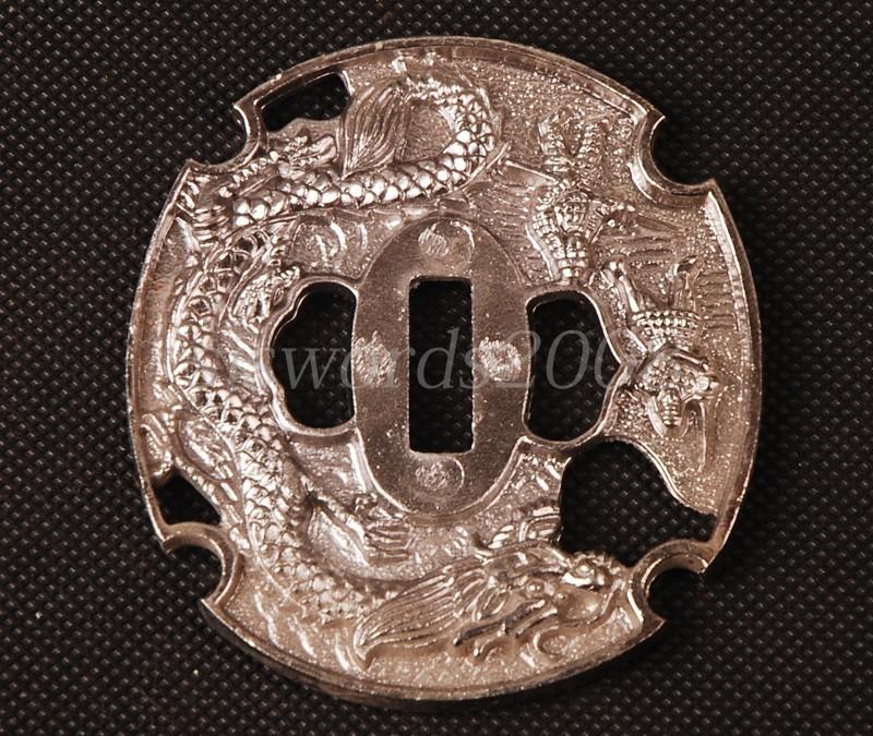 Silver Color Dragon Carved Tsuba Alloy Guard For Japanese Sword Katana Sj069