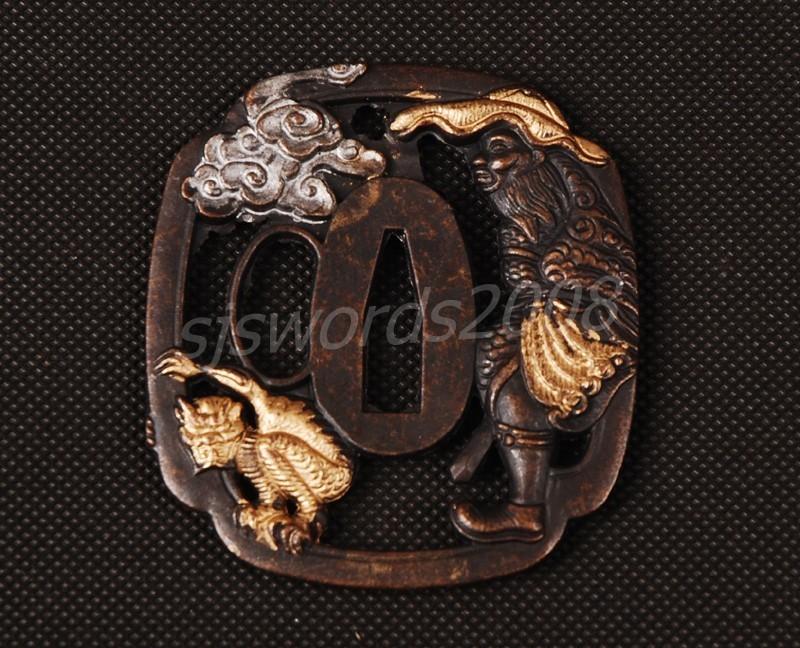 Japanese Samurai Sword Katana Wakizashi Tsuba Alloy Animal Cloud Carved Sj009