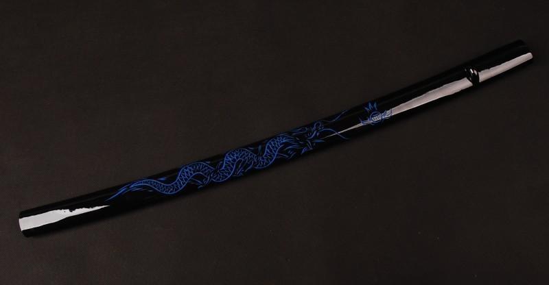 Samurai Sword Japanese Katana Wooden Engraved Blue Dragon Saya Sheath Scabbard