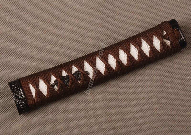 Samurai Sword Japanese Sword Wakizashi Handle Brown Ito White Rayskin Tsuka Zj14
